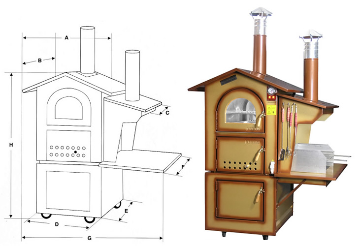 Forno a legna da esterno normali o ventilati con base, barbecue, griglia carbone