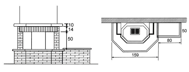 Rivestimento camino con panca Mod. F160/1-50