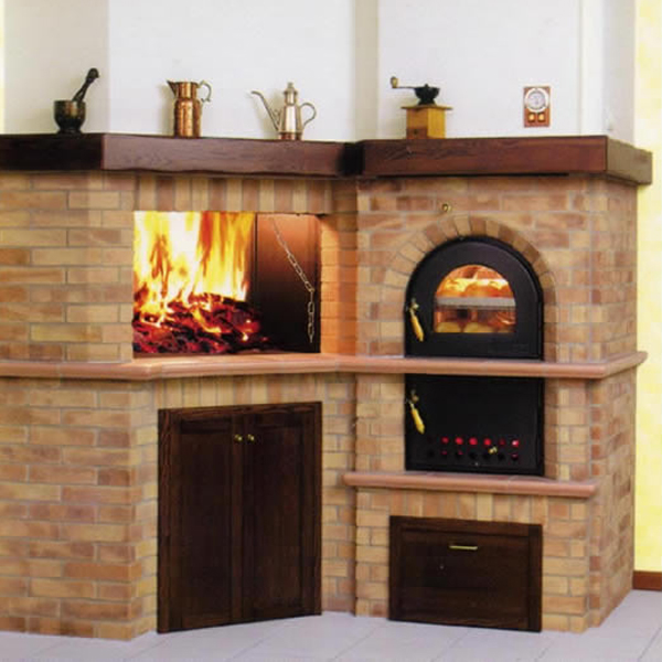 Rivestimento con forno ad angolo e camino 018