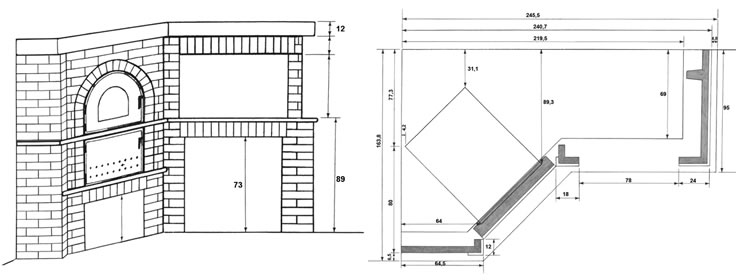 Rivestimento con forno ad angolo e camino 018