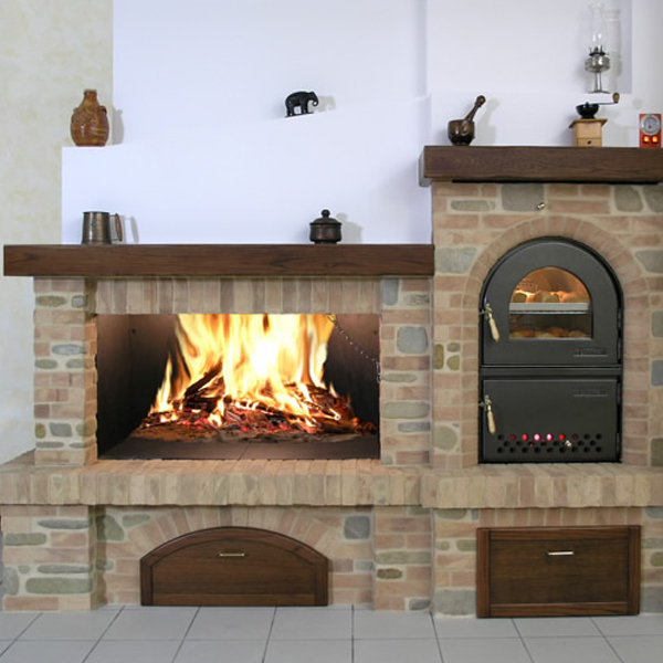 Rivestimento Forno Camino con mattoni e pietra